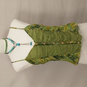 European Camisole Top Greens with Button Front Corset Look by Aitana sz38 Summer